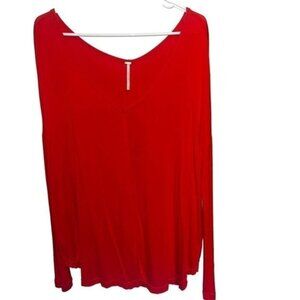Free People Womens V-Neck Long Sleeve Red Top Size XS Lightweight Stretchy Casua